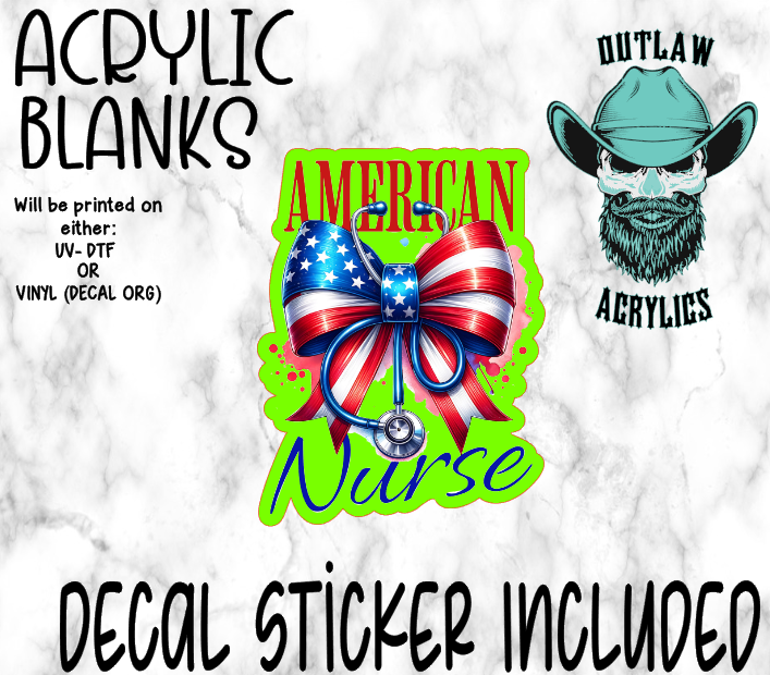 American Nurse Scope Bow Acrylic & Decal Set