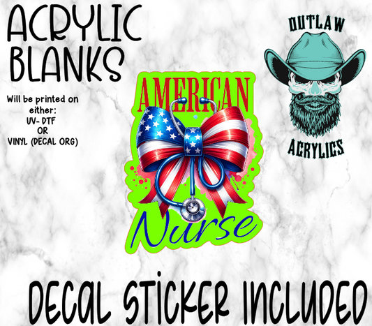 American Nurse Scope Bow Acrylic & Decal Set