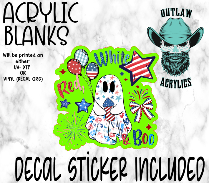 Red White & Blue BOO Acrylic & Decal Set