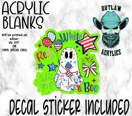 Red White & Blue BOO Acrylic & Decal Set