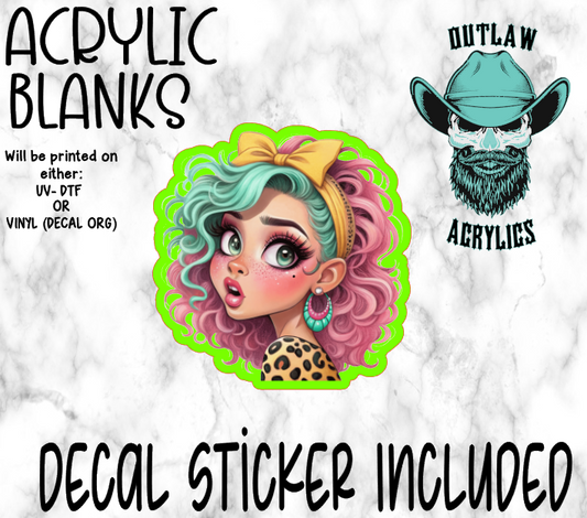 Teal Pink Hair Girl UMM... Acrylic & Decal Set