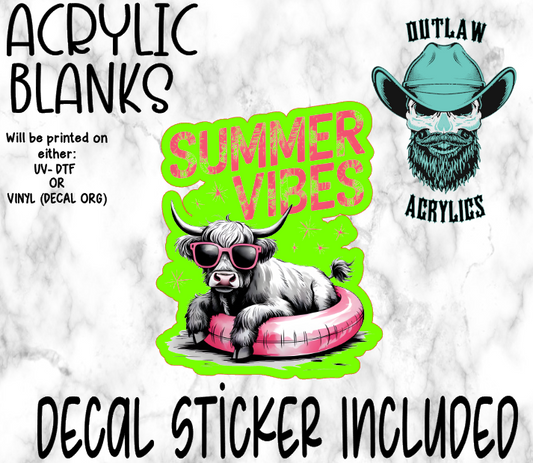 Summer Highland Cow Vibes Acrylic & Decal Set