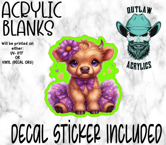 Purple Dress Highland Cow Acrylic & Decal Set