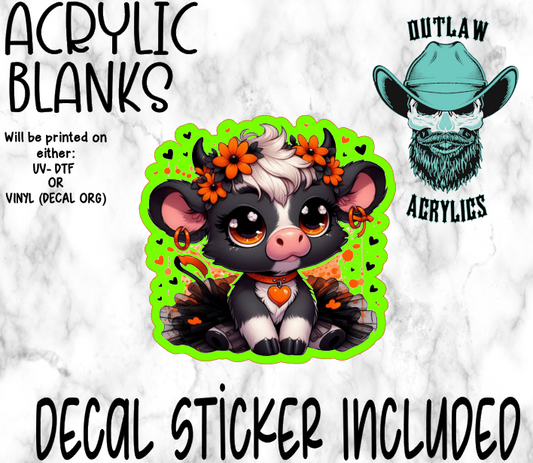 Black & Orange Dress Highland Cow Acrylic & Decal Set