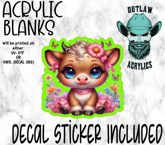 Pink Dress Highland Cow Acrylic & Decal Set