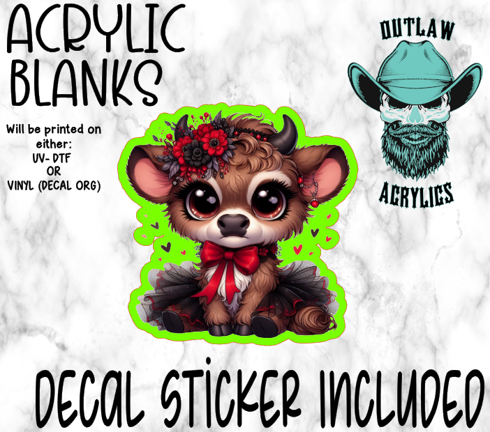 Red Dress Highland Cow Acrylic & Decal Set