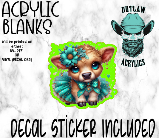 Teal Dress Highland Cow Acrylic & Decal Set