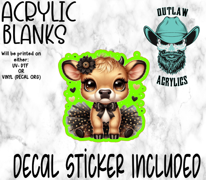 Gold Dress Highland Cow Acrylic & Decal Set