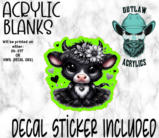 Black Dress Highland Cow Acrylic & Decal Set