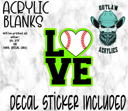 L.O.V.E Heart Baseball Acrylic & Decal Set