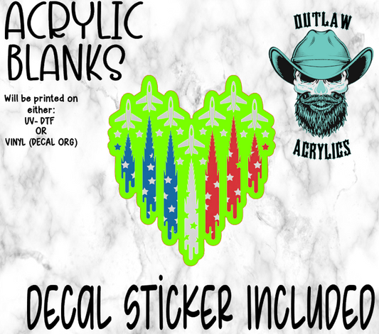 Jets Heart Patriotic Acrylic & Decal Set