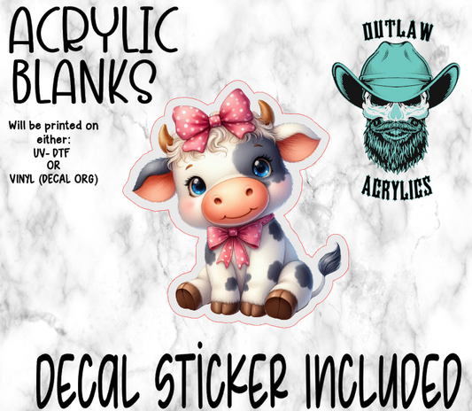 Pink Bow Cow Sitting Acrylic & Decal Set