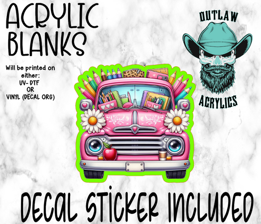 Pink Teacher Truck Front Acrylic & Decal Set