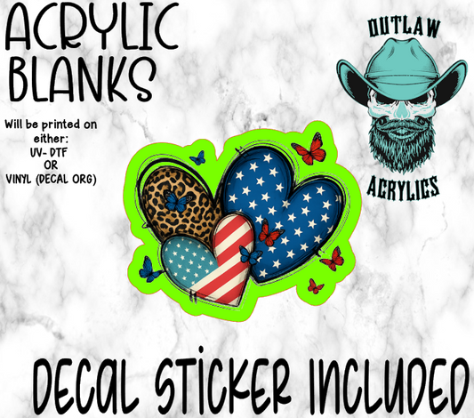 Patriotic Triple Hearts Acrylic & Decal Set