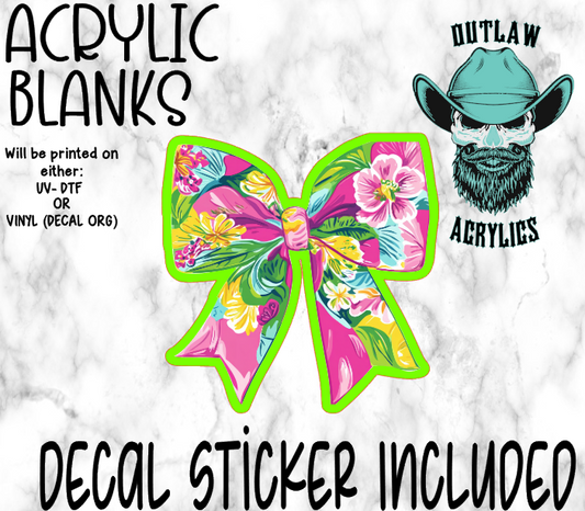 Teal Pink Floral Bow Acrylic & Decal Set
