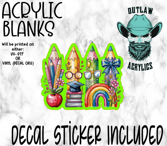 Teacher Pencil Vintage Acrylic & Decal Set