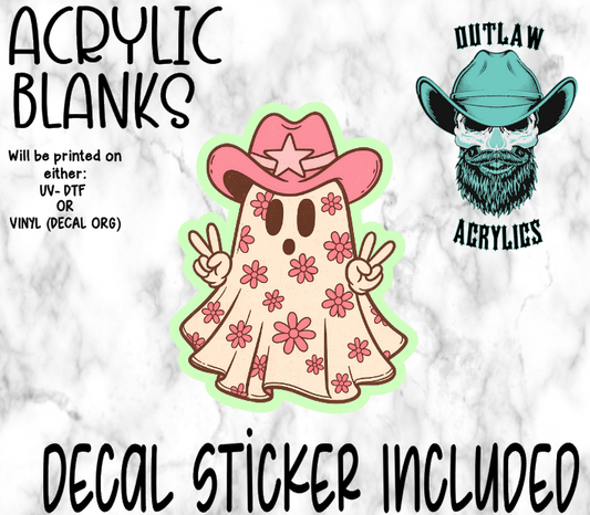 Pink Peace Ghost Cowboy Acrylic & Decal Set