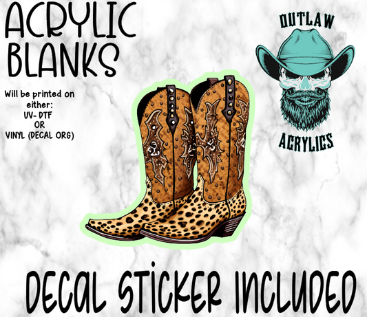 Brown Leopard Cowboy Boots Acrylic & Decal Set