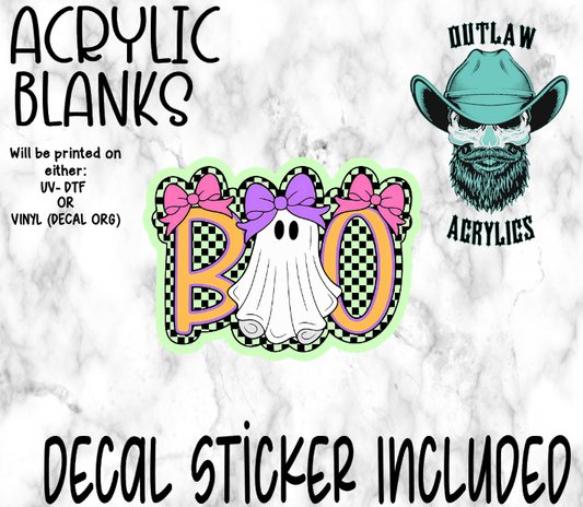 Checkered Boo Ghost Bows Acrylic & Decal Set