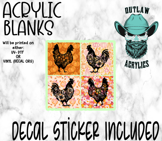 4 Square Chickens Acrylic & Decal Set