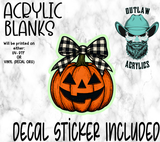 Checkered Bow Pumpkin Happy Face Acrylic & Decal Set