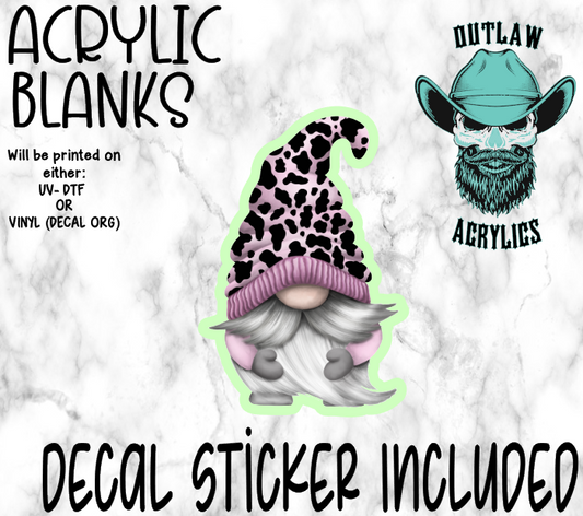 Pink Cow Print Gnome Acrylic & Decal Set