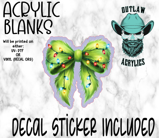 Green Guy Lights Bow Acrylic & Decal Set