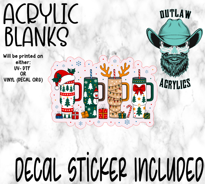 Christmas Festive Cups Acrylic & Decal Set
