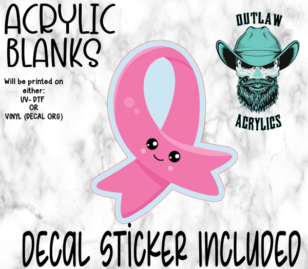 Kawaii Pink Ribbon Acrylic & Decal Set- Outlaw Acrylics