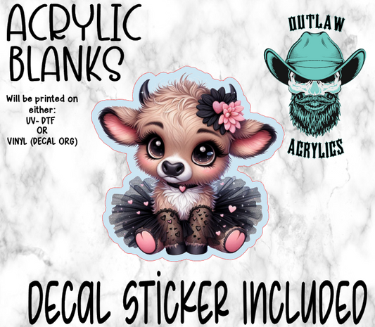 Black Lace Highland Cow Sitting Acrylic & Decal Set