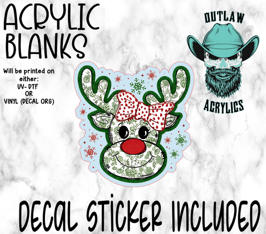 Green Floral Reindeer Face Acrylic & Decal Set