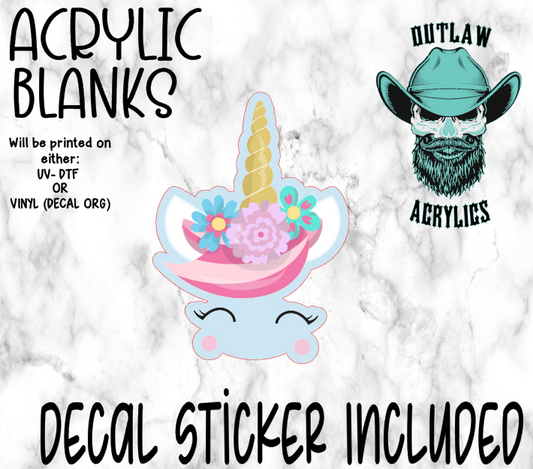 Unicorn Face Acrylic & Decal Set