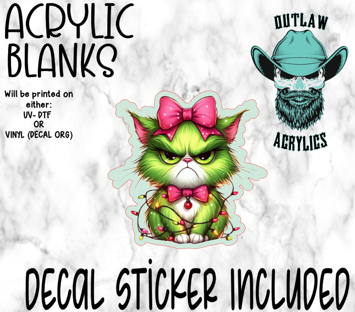 Green Angry Cat Festive Acrylic & Decal Set