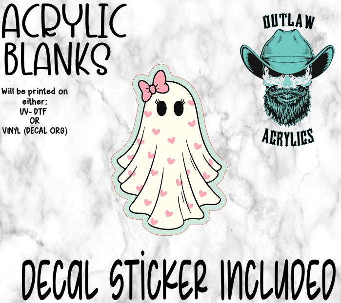 Pink Heart Ghost Acrylic & Decal Set