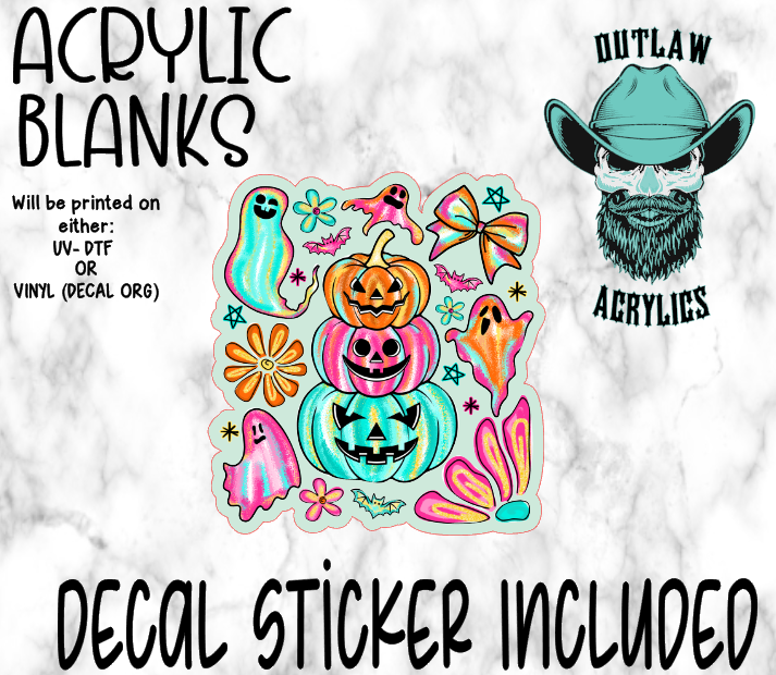Boho Colorful Stacked Pumpkin Ghosts Acrylic & Decal Set