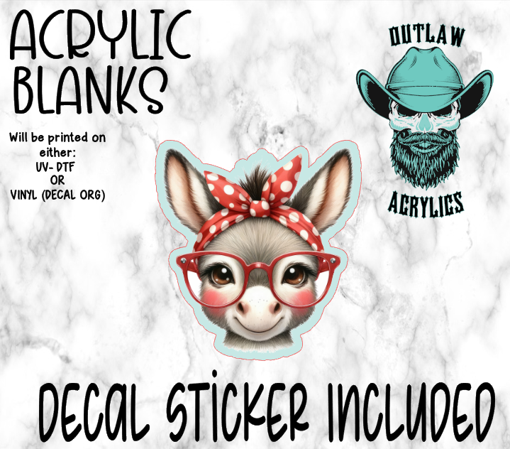 Smiley Girly Donkey Face Acrylic & Decal Set