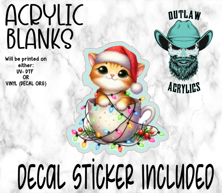 Festive Cat In Cup Acrylic & Decal Set