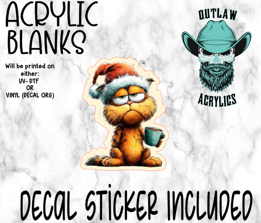 Orange Cat Santa Coffee Acrylic & Decal Set