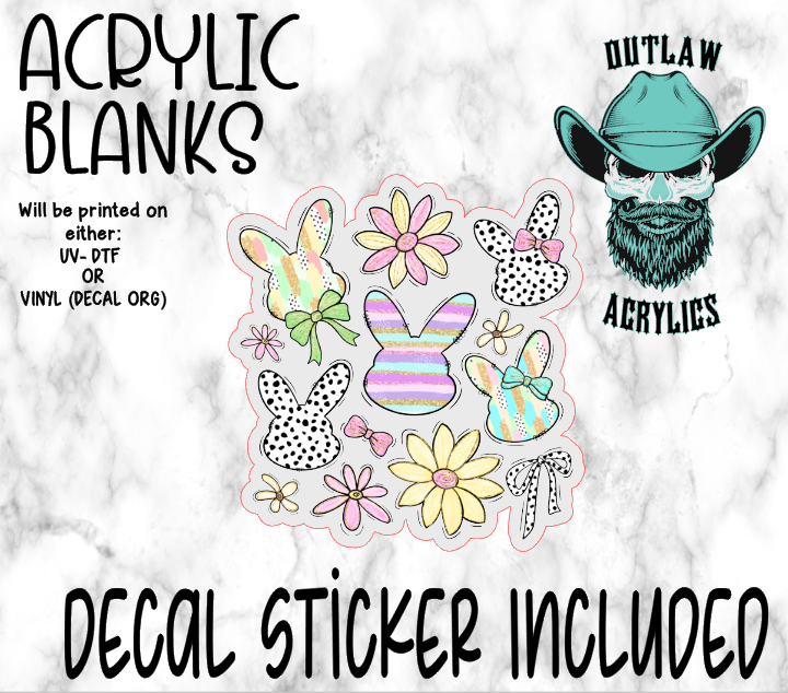 Watercolor Bunnies & Flowers Acrylic & Decal Set