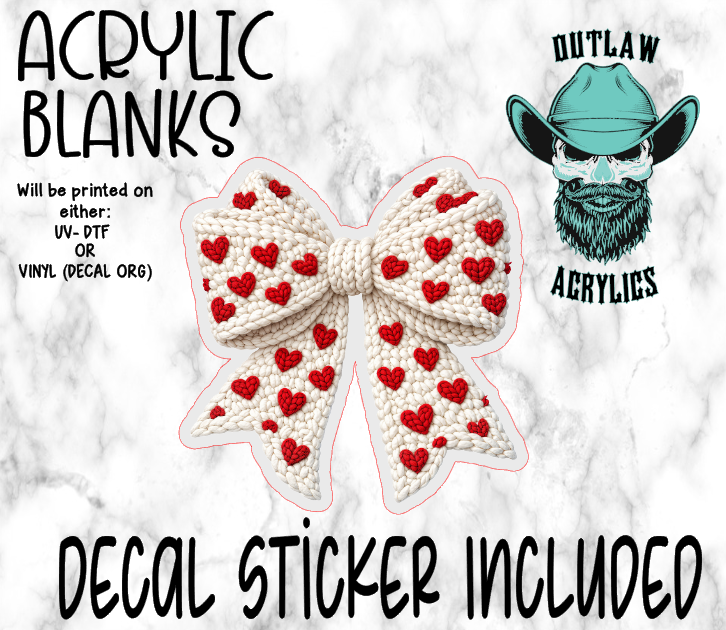 Yarn Heart Bow Acrylic & Decal Set