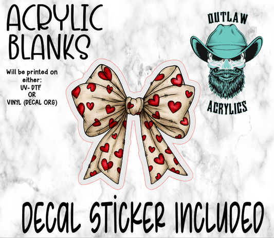 Valentine Heart Bow 2 Acrylic & Decal Set