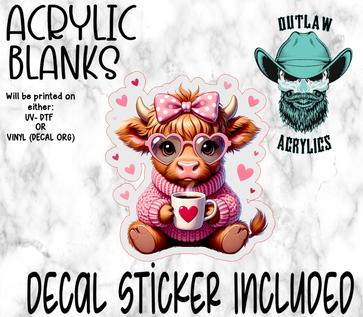 Valentine Highland Coffee Hearts Acrylic & Decal Set