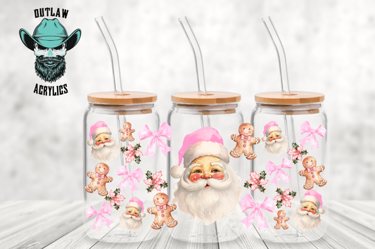 Pink Christmas Santa Glass Wrap