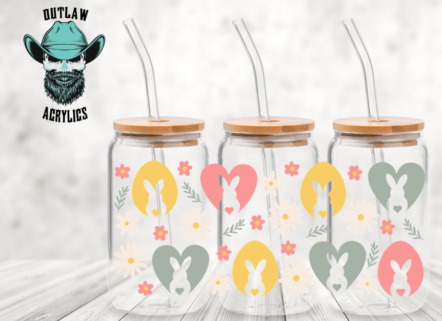 Easter Bunny Heart Floral Glass Wrap