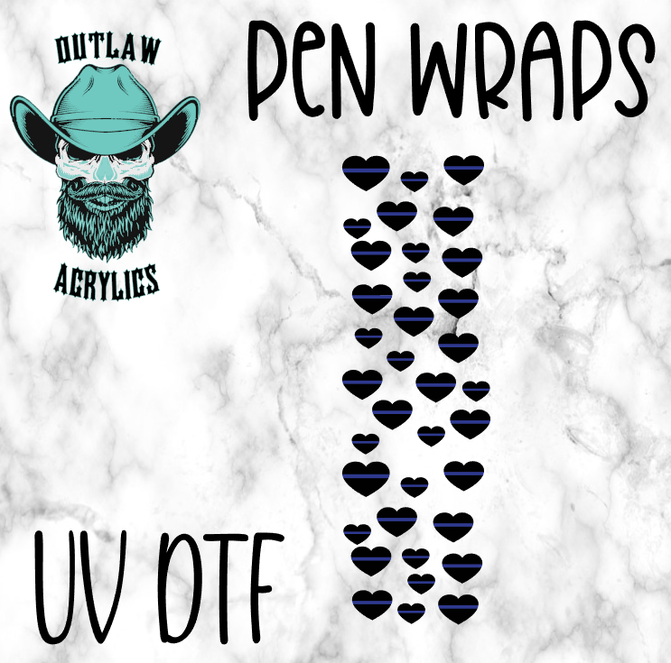 Blue Line Heart Pen Wrap UV-DTF