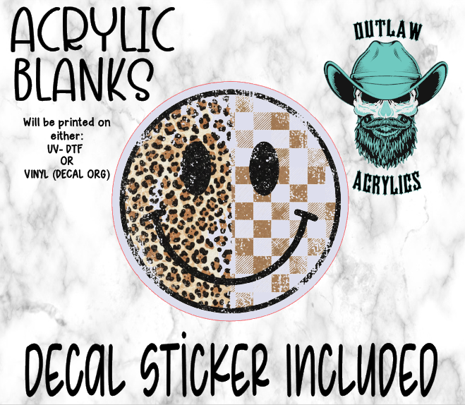 Leopard Checkered Smiley Acrylic & Decal Set
