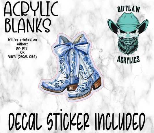 Blue Floral Boots Acrylic & Decal Set