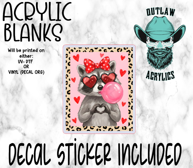 Valentine Racoon Heart Bubble Acrylic & Decal Set