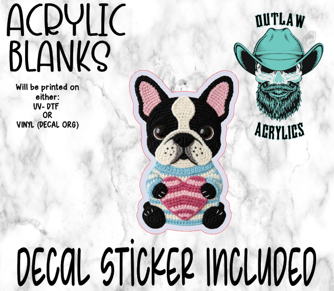 Bulldog Crochet Valentine Acrylic & Decal Set