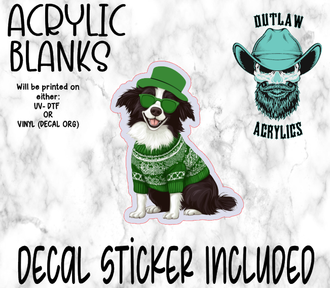 St Patrick Border Collie Acrylic & Decal Set